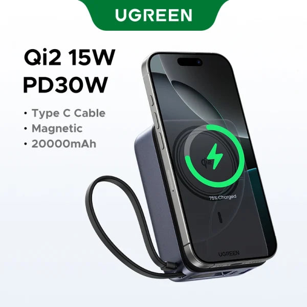 UGREEN Magnetic Wireless Power Bank 20000mAh 30W (1C+15W) QI2 Space Gray