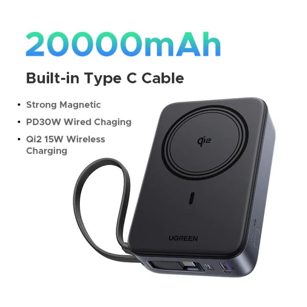 UGREEN Magnetic Wireless Power Bank 20000mAh 30W (1C+15W) QI2 Space Gray
