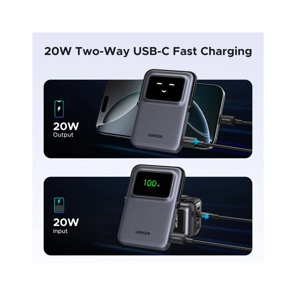 UGREEN Uno 5000mAh 20W Magnetic Wireless Power Bank أسود 