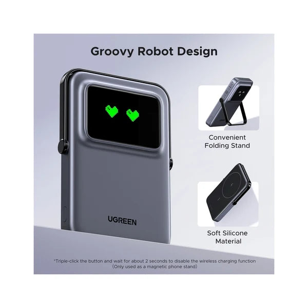 UGREEN Uno 5000mAh 20W Magnetic Wireless Power Bank أسود 