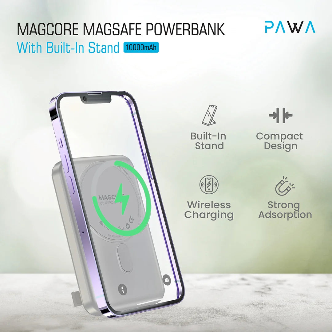 Pawa Magcore Magsafe PD22.5W Powerbank with Built in stand - Titanium