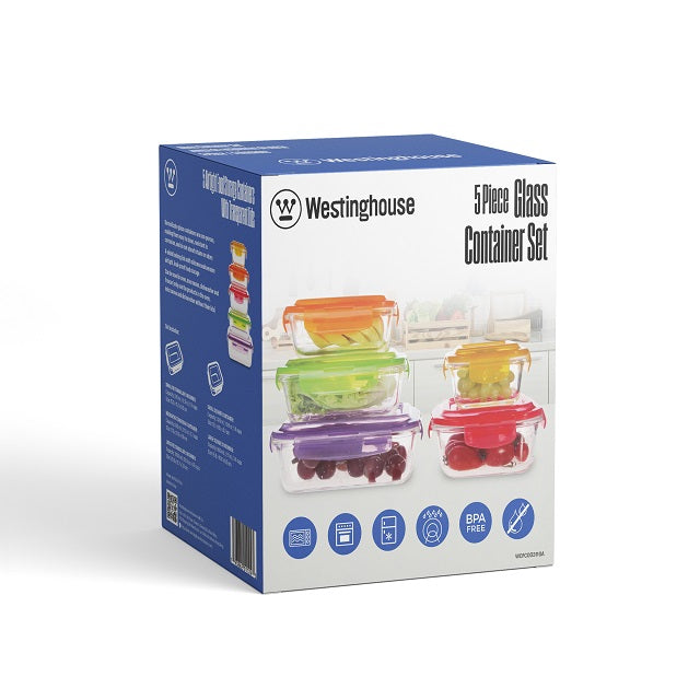 WESTINGHOUSE-5pcs Glass Storage Set With Color Lids