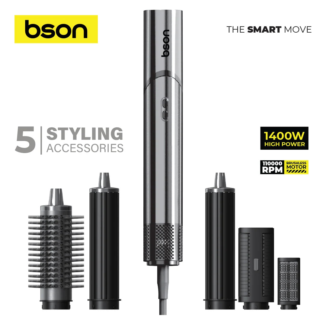 Bson 6-in-1 Professional Hair Dryer & Styler – محرك Brushless بسرعة 110,000 دورة في الدقيقة 