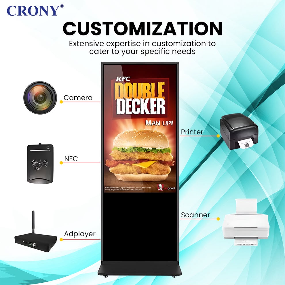 Crony TX55-2 55 Inch 4K Interactive Touch Screen Smart Display Android 11 Led Panel Dual Speaker Advertising Machine