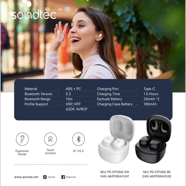 Porodo Soundtec Matrix True Wireless Earbuds - Black