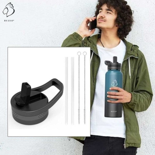 Buzio Standard Replacement Straw Lid with Straw and Brush - Black