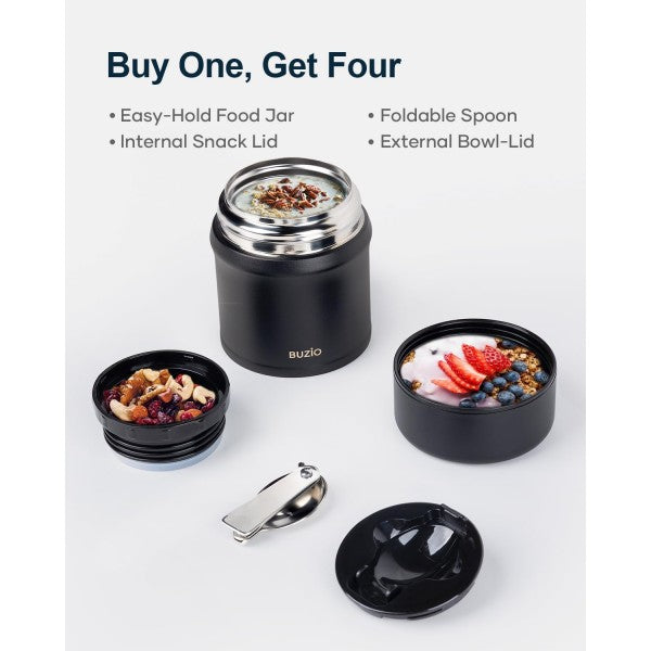 Buzio Kids Stainless Steel Food Container 350ML - Black