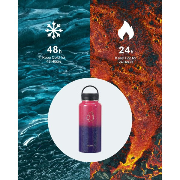 Buzio Trio Series Water Bottle with 3 Lids and Sleeve 1L - Red Blue
