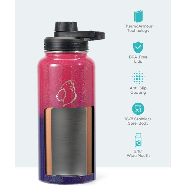 Buzio Trio Series Water Bottle with 3 Lids and Sleeve 1L - Red Blue