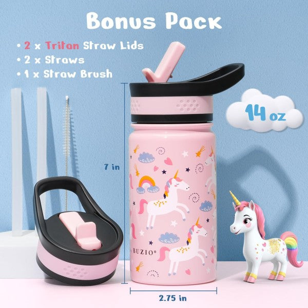 Buzio Kids Bottle with Straw Lid 500ML - Unicorn