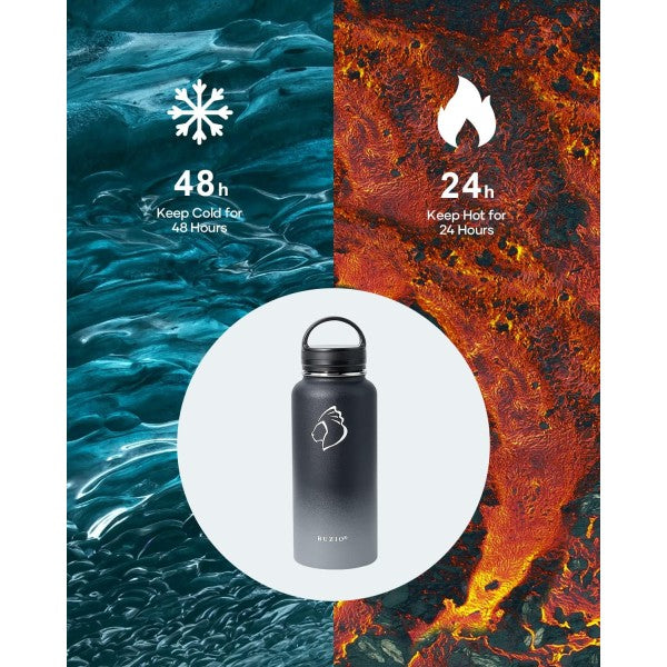 Buzio Trio Series Water Bottle with 3 Lids and Sleeve 1.2L - Shadow