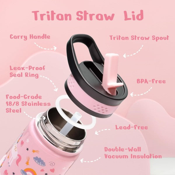 Buzio Kids Bottle with Straw Lid | 2 Pack 500ML - Unicorn+Dinosaur