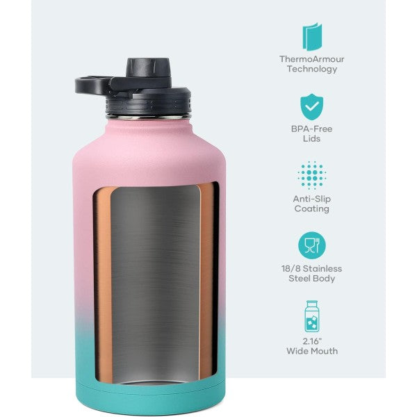 Buzio Trio Series Water Bottle with 3 Lids and Sleev 1.9L - Bubble Gum