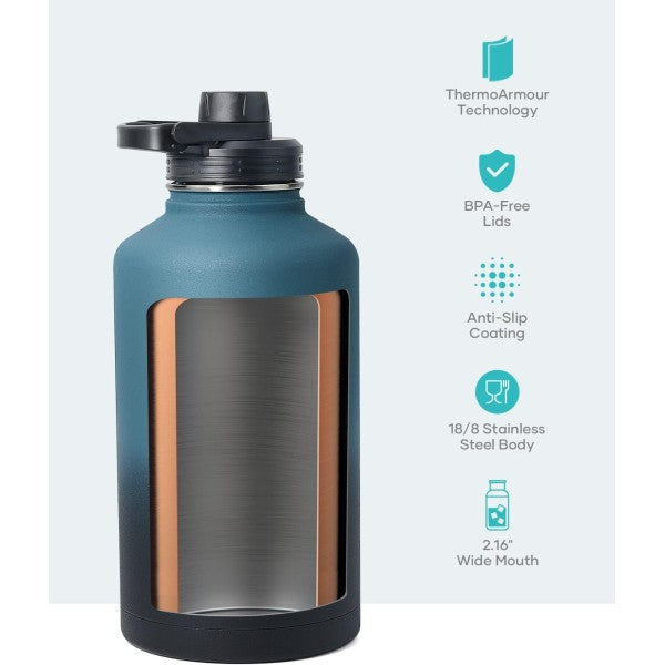 Buzio Trio Series Water Bottle with 3 Lids and Sleev 1.9L - Indigo Crush