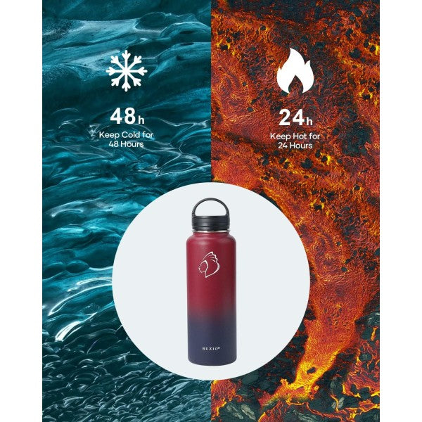 Buzio Trio Series Water Bottle with 3 Lids and Sleeve 1.2L - Ruby Red Navy