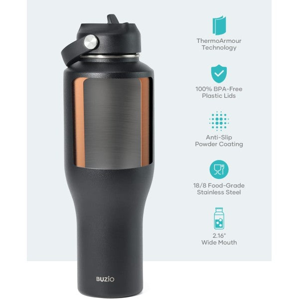 Buzio Trophy Series Water Bottle for Car 1L - Black