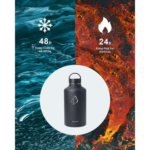 Buzio Trio Series Water Bottle with 3 Lids and Sleev 1.9L - Black