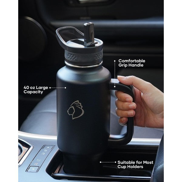 Buzio Trophy Series Handled Water Bottle for Car 1.2L - Black