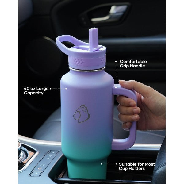 Buzio Trophy Series Handled Water Bottle for Car 1.2L - Purple Green