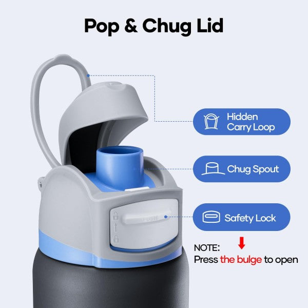 Buzio Pop Up Series Water Bottle 1L - Dark Grey