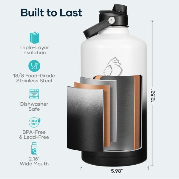Buzio Duet Series Gallon Bottle with 2 Lids and Sleeve 3.8L - Black White