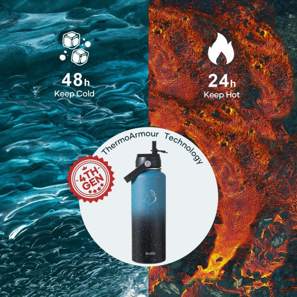 Buzio Duet Series Water Bottle with 2 Lids and Sleeve 1.2L - Starry Indigo