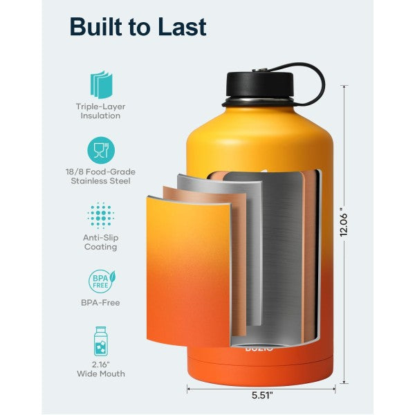 Buzio Duet Series Gallon Bottle with 2 Lids and Sleeve 3.8L - Yellow Orange