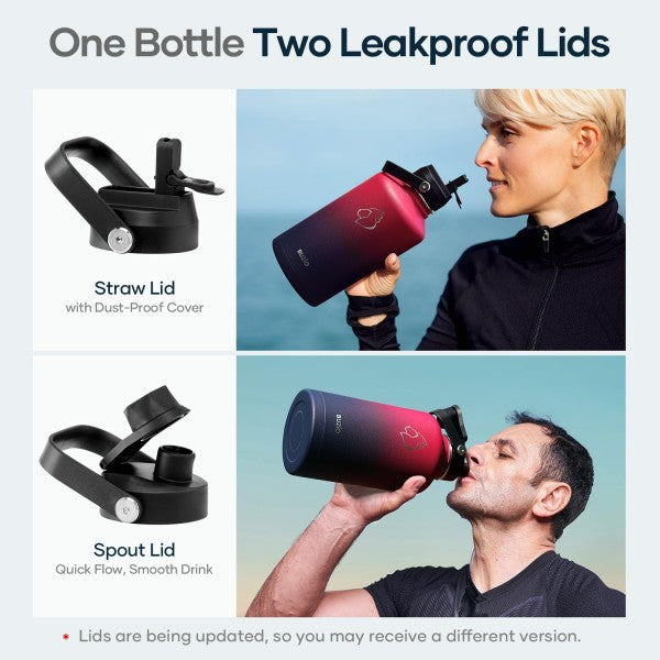 Buzio Duet Series Water Bottle with 2 Lids and Sleeve 1.9L - Ruby Red Navy