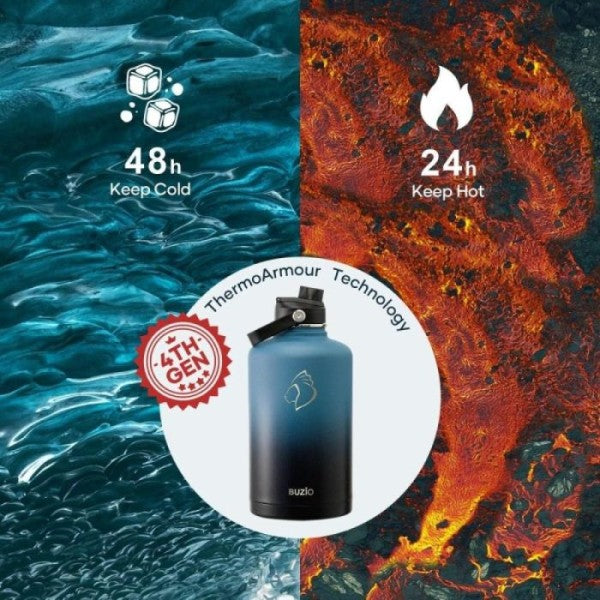 Buzio Duet Series Water Bottle with 2 Lids and Sleeve 2.5L - Indigo Crush