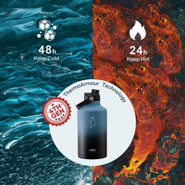 Buzio Duet Series Water Bottle with 2 Lids and Sleeve 1.9L - Indigo Crush