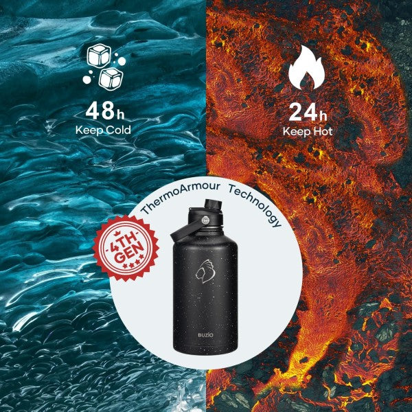 Buzio Duet Series Water Bottle with 2 Lids and Sleeve 1.9L - Starry Black