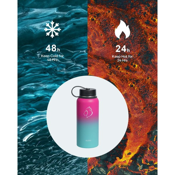Buzio Duet Series Water Bottle with 2 Lids and Sleeve 1L - Sorbet