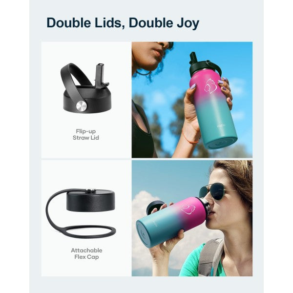 Buzio Duet Series Water Bottle with 2 Lids and Sleeve 1.2L - Sorbet