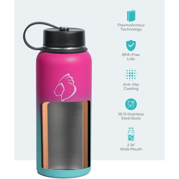 Buzio Duet Series Water Bottle with 2 Lids and Sleeve 1L - Sorbet