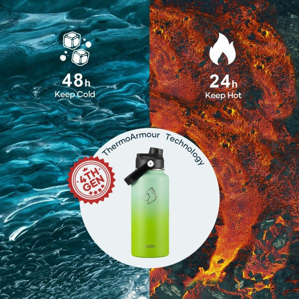 Buzio Duet Series Water Bottle with 2 Lids and Sleeve 1.2L - Gradient Green