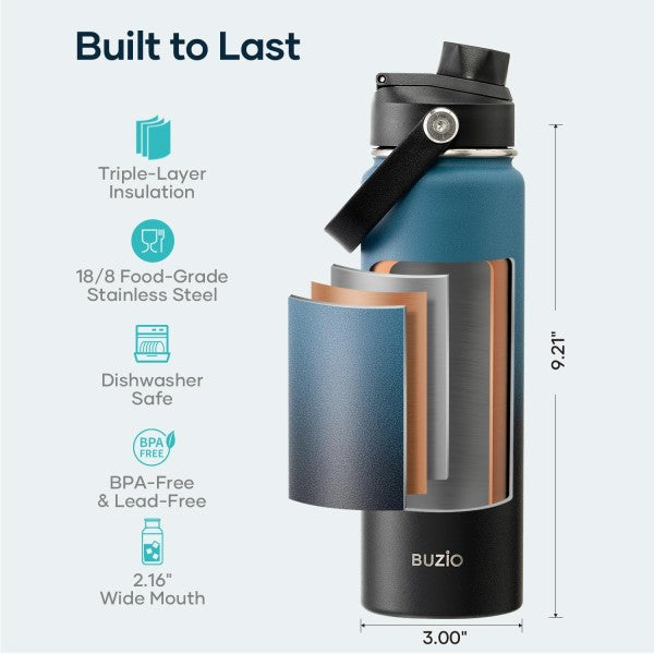 Buzio Duet Series Water Bottle with 2 Lids and Sleeve 650ML - Indigo Crush