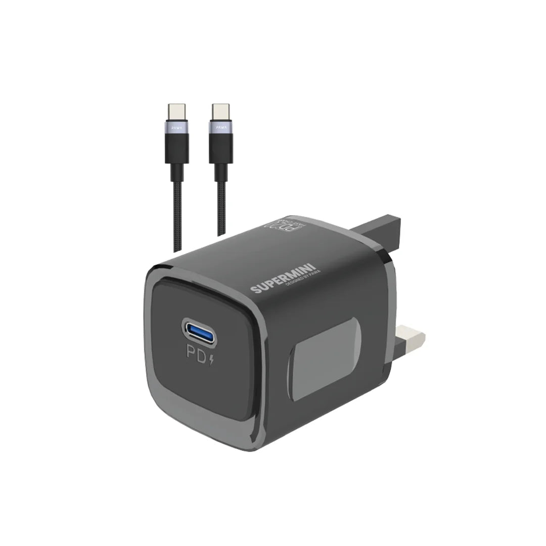 Pawa Supermini Travel Charger Type-C Port PD20W UK Standard / Braided Type-C Cable