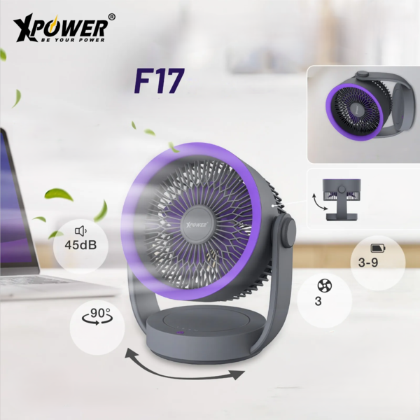 Xpower 2 IN 1 Rechargeable Portable Desktop Circulation Fan - GREY