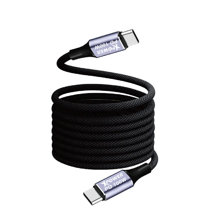 Xpower 1M C to C Magnetic Absorption Zinc Alloy 100W Sync & Charge Cable - Gray