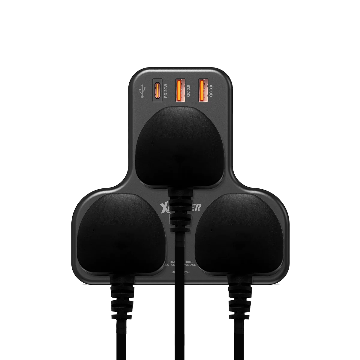 XPower WSS2 PD 20W 3 Outlet T-Shaped Extension Socket - Black