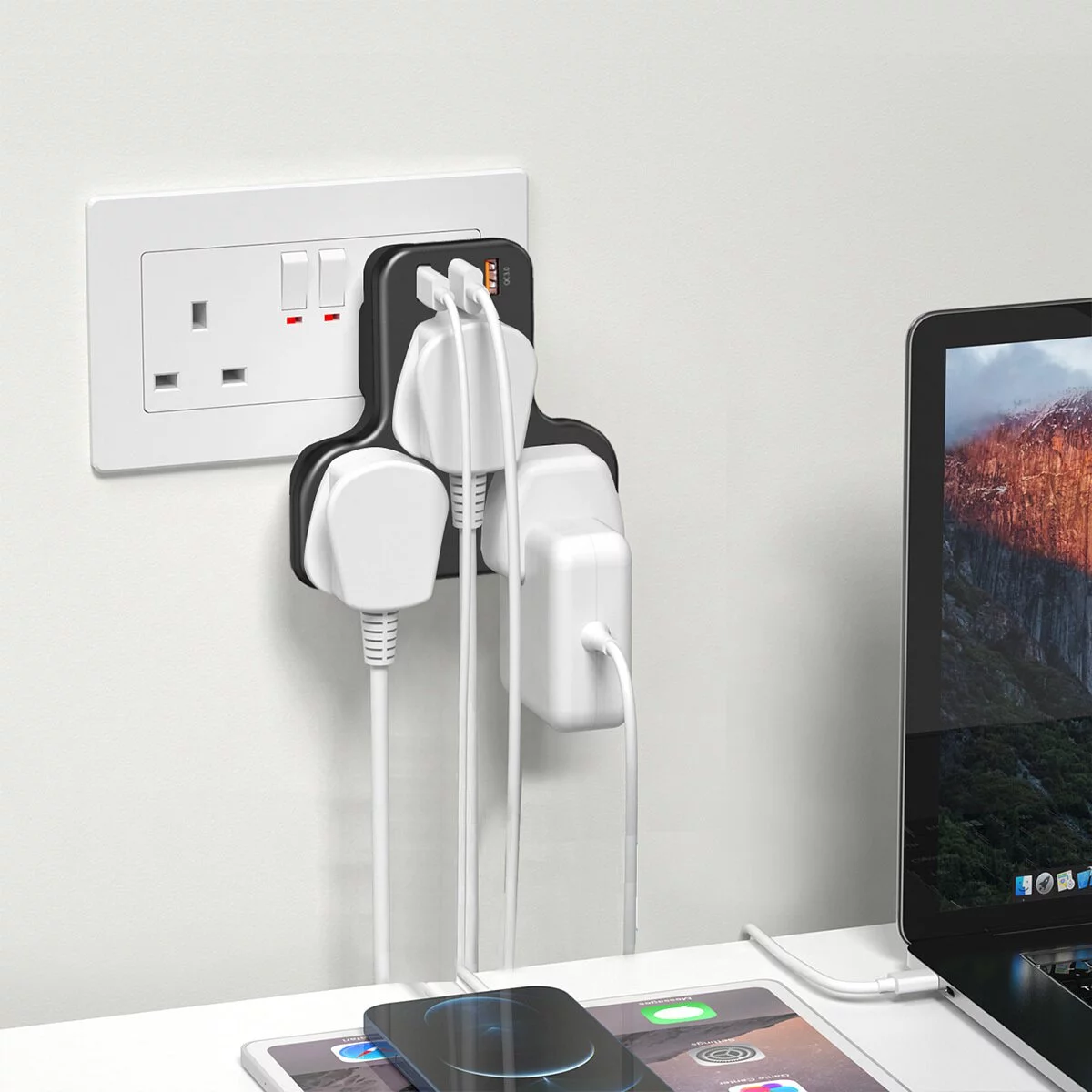 XPower WSS2 PD 20W 3 Outlet T-Shaped Extension Socket - Black