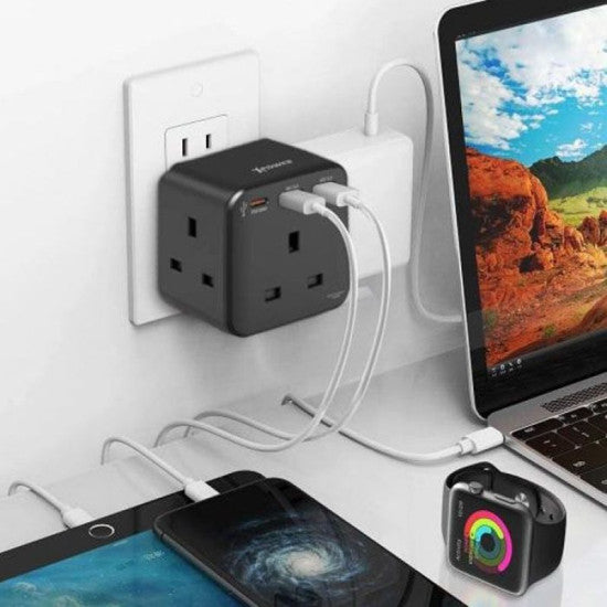 XPower WSS1 PD 20W 3-Outlet Cube Extension Socket - Black