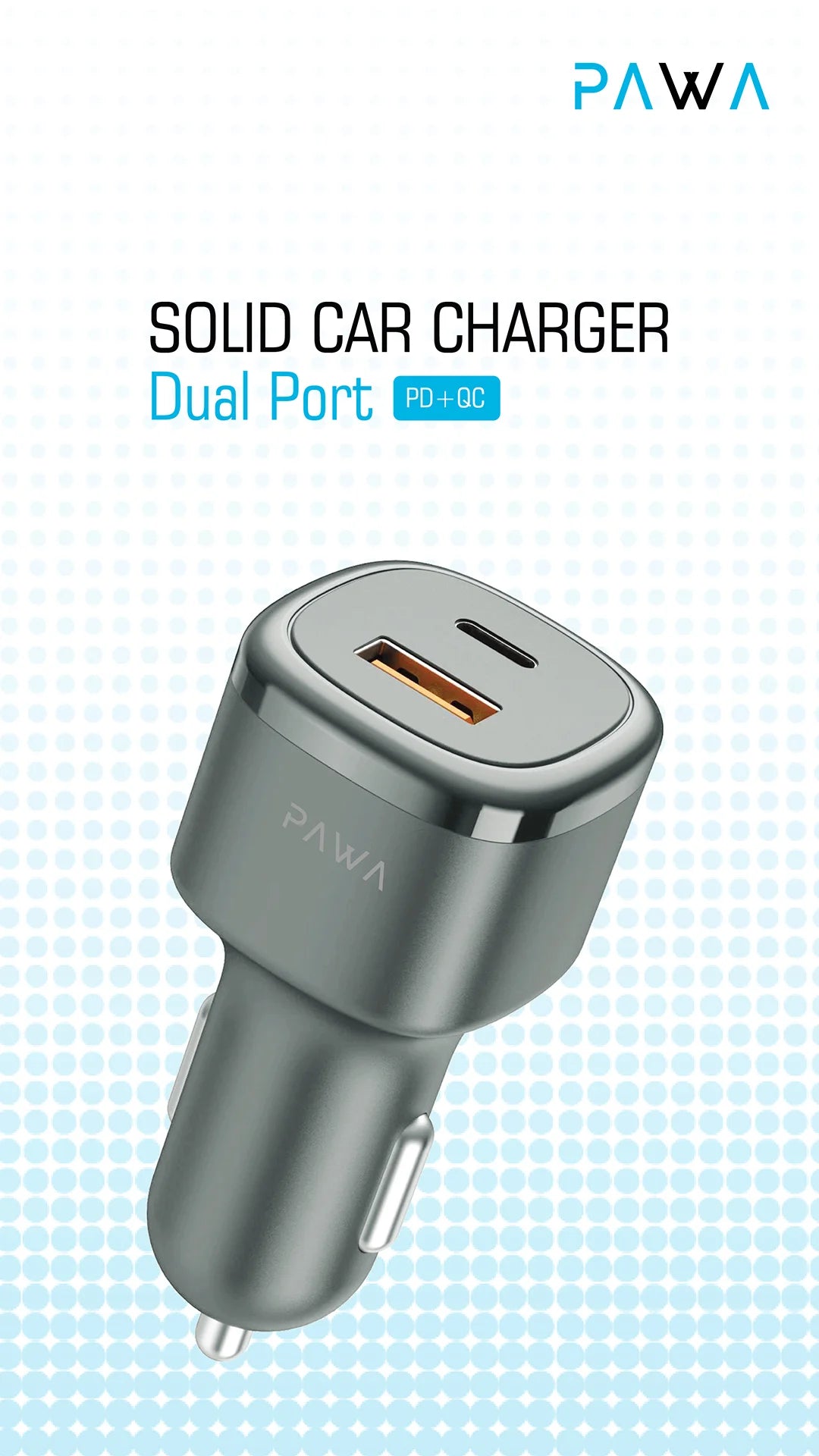 Pawa Solid Car Charger With PD+QC Port 50W