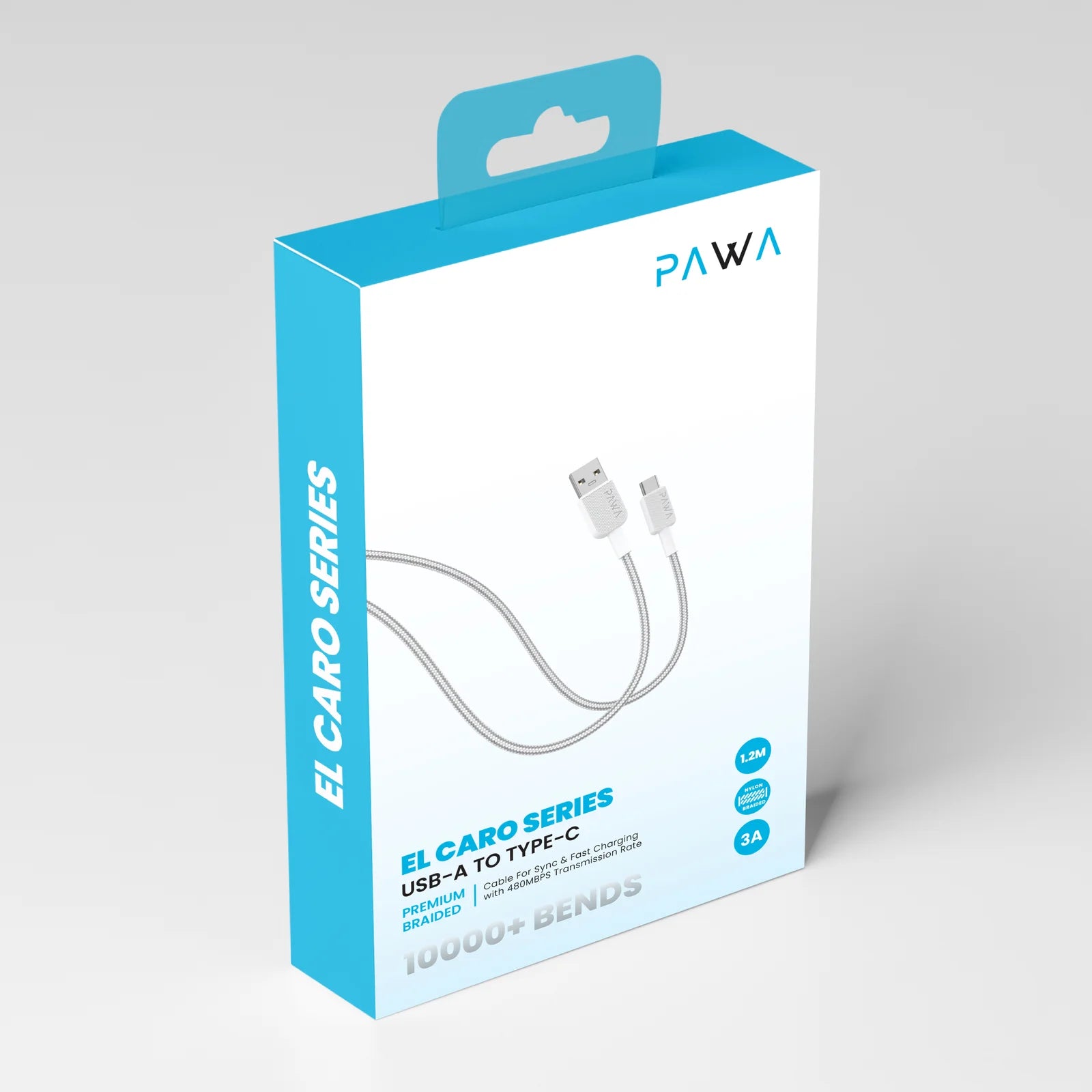 Pawa El Caro Series Usb-A To Type-C Premium Braided Cable 1.2M - White