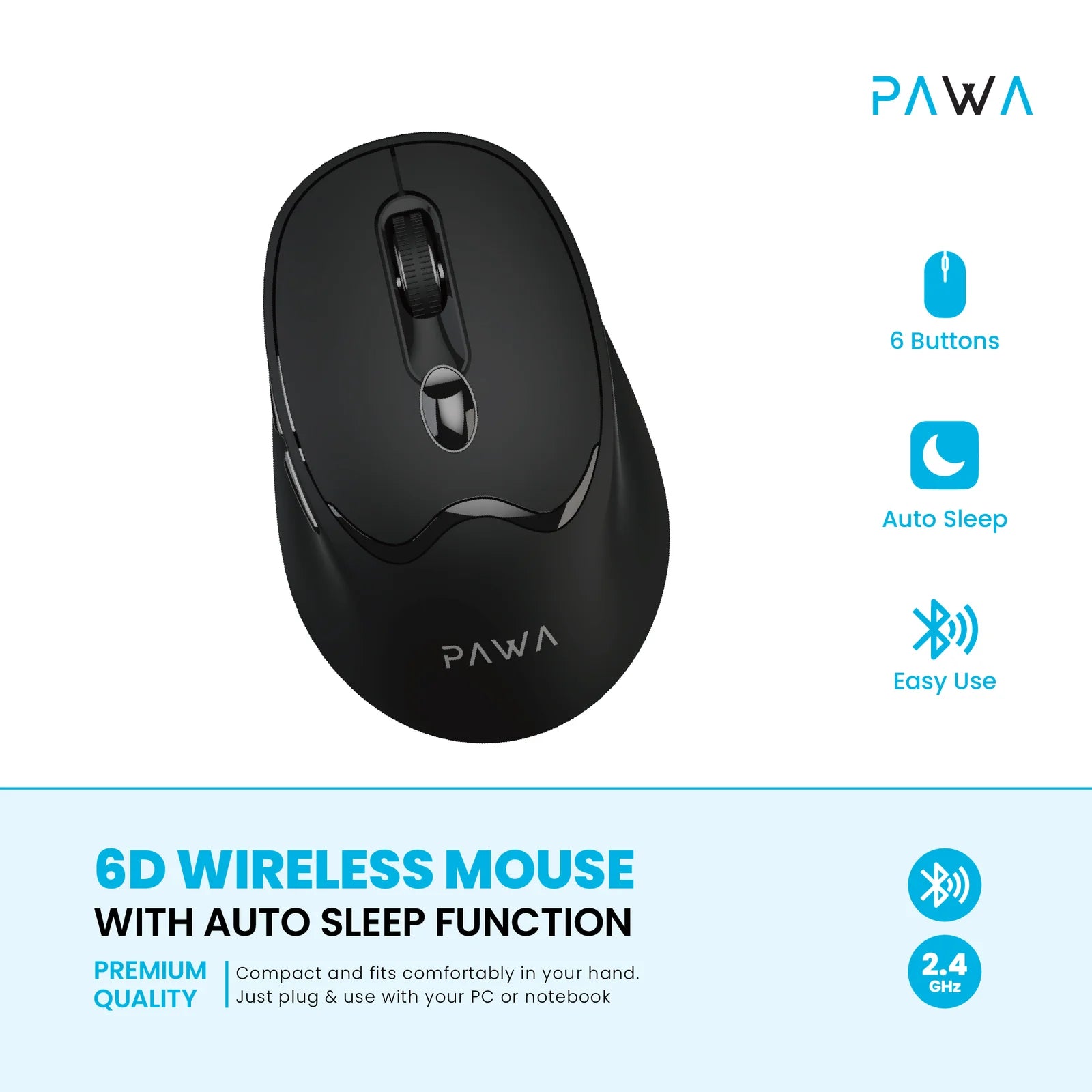 Pawa 6D Wireless Mouse With Auto Sleep Function.