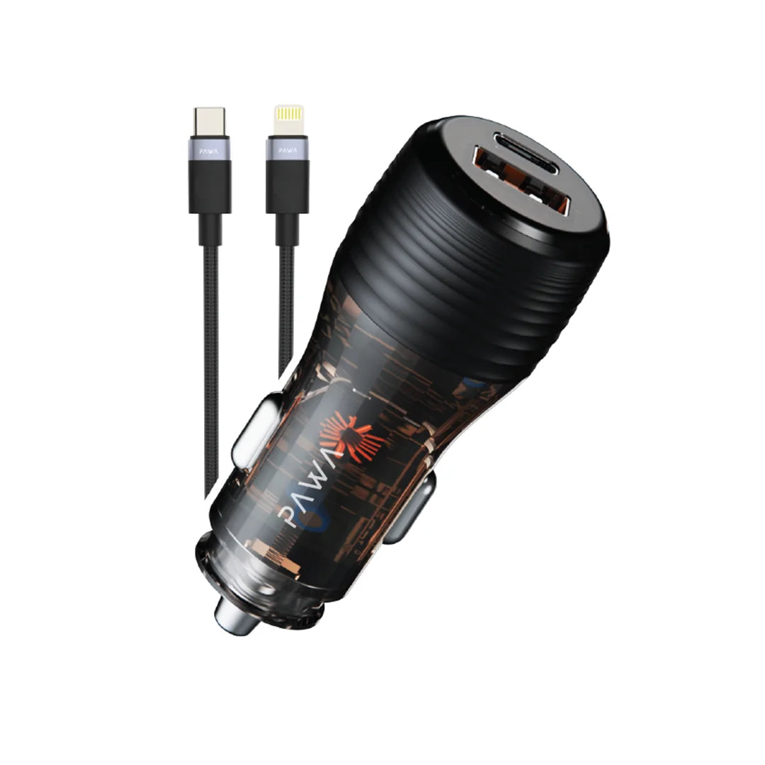 Pawa Solid Car Charger Dual Port PD+QC 51W With Braided Type-C To Lightning Cable (Copy)