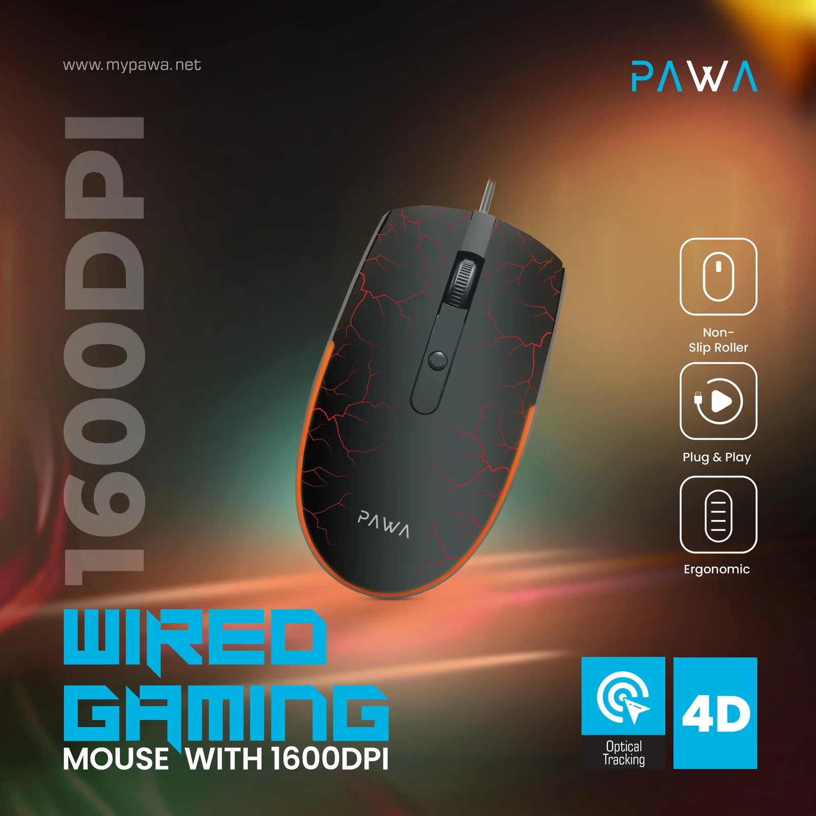 Pawa Wired Gaming Mouse with 1600dpi