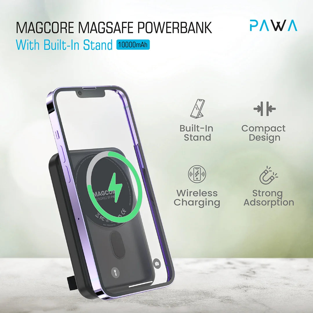 Pawa Magcore Magsafe PD22.5W Powerbank with Built in stand - Black