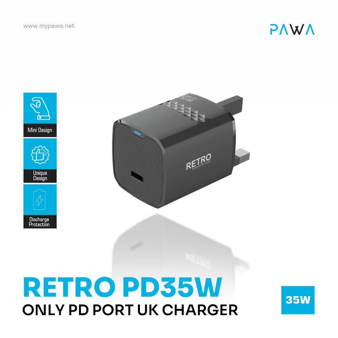 Pawa Retro 35W With Type-C Port Uk Plug - Black