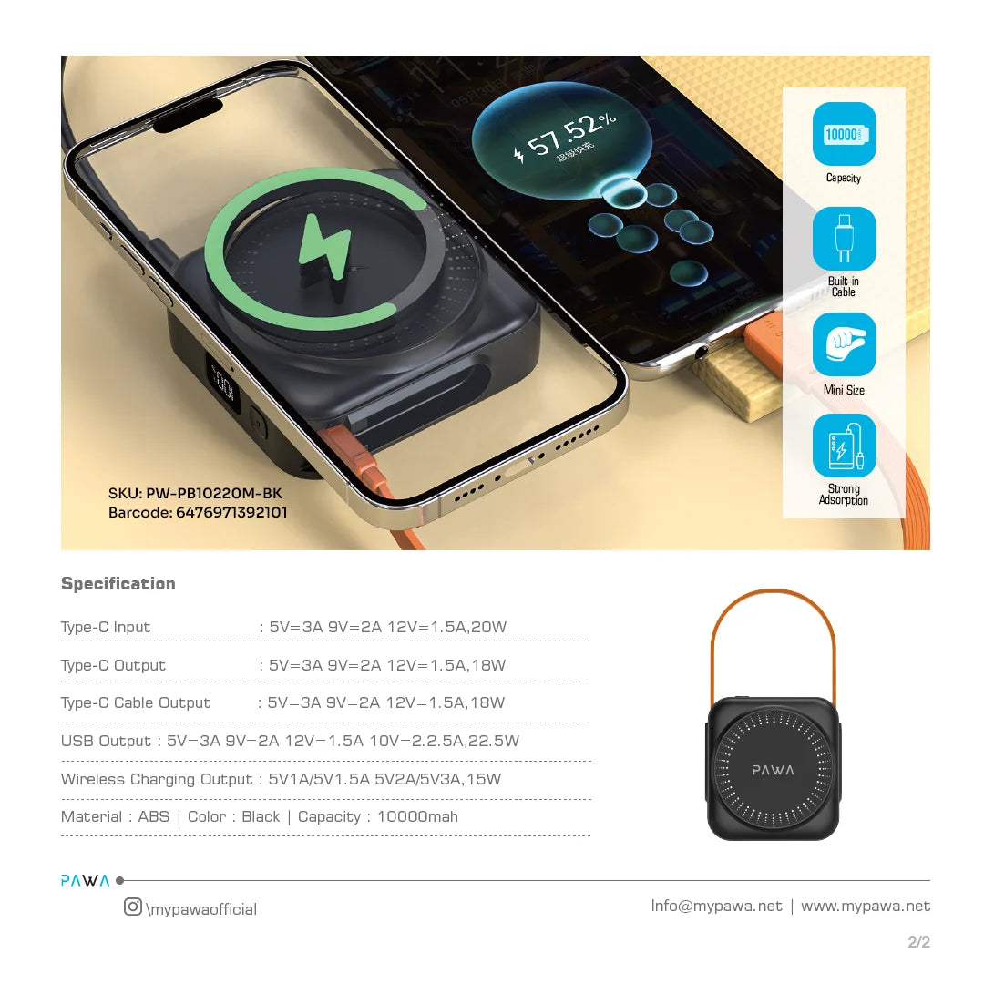 Pawa Mag mini Magsafe Powerbank with 10000mah capacity